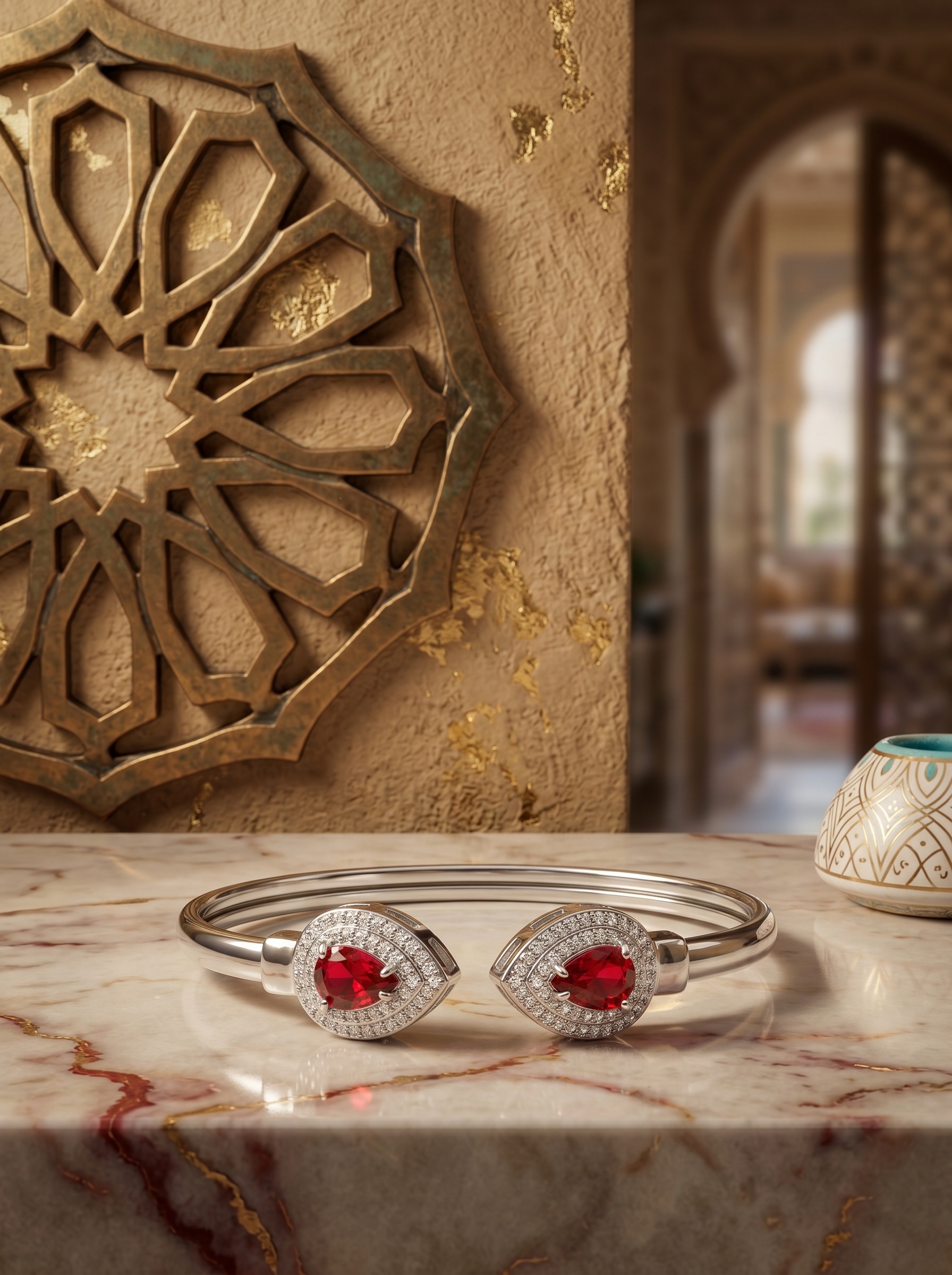 طقم مجوهرات بتصميم قطرة ماء من أقراط وسوار يد وخاتم وقلادة باللون الفضي الأحمر