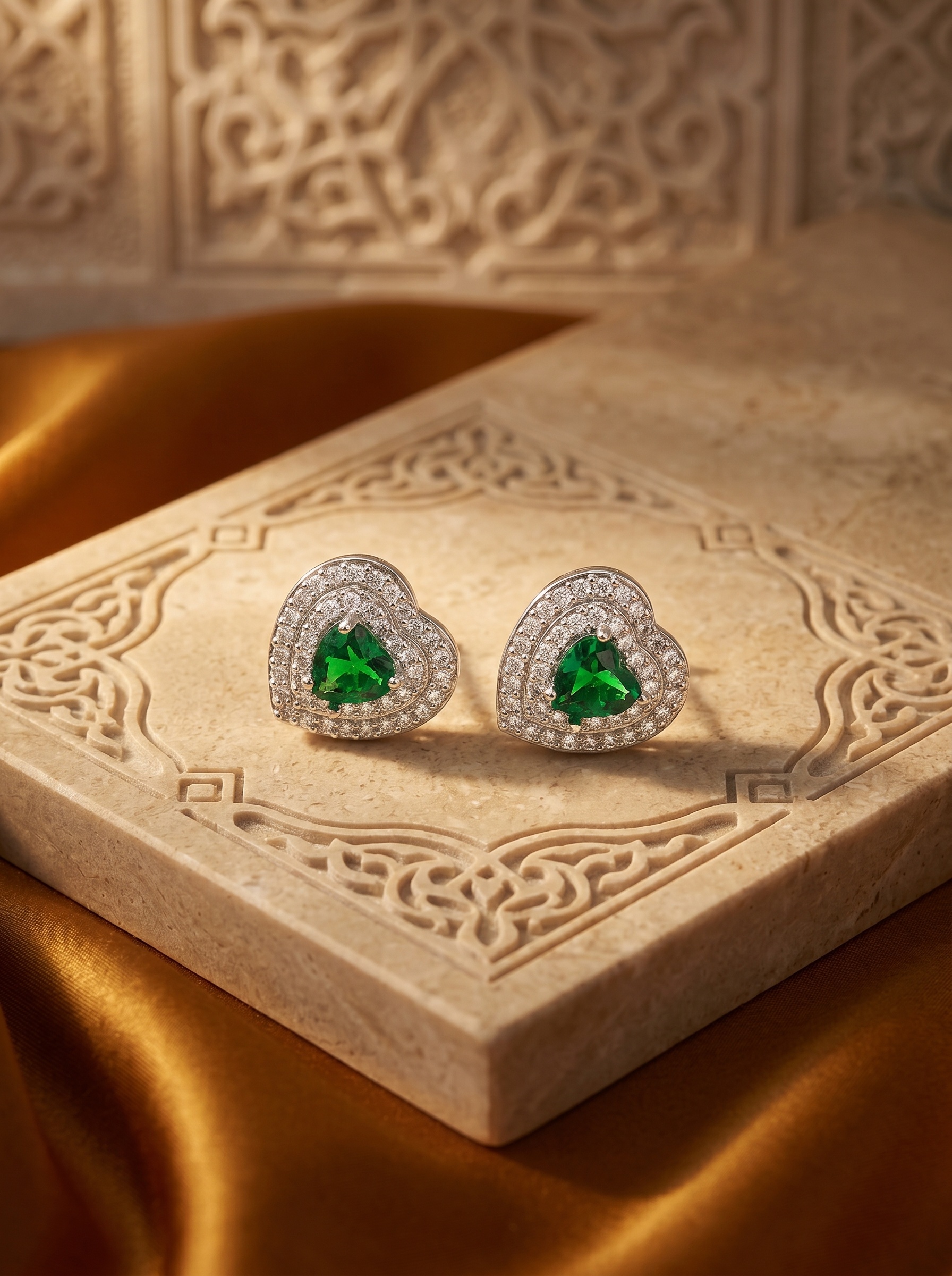 Emerald Heart Adornment 4-Piece Silver Jewelry Set