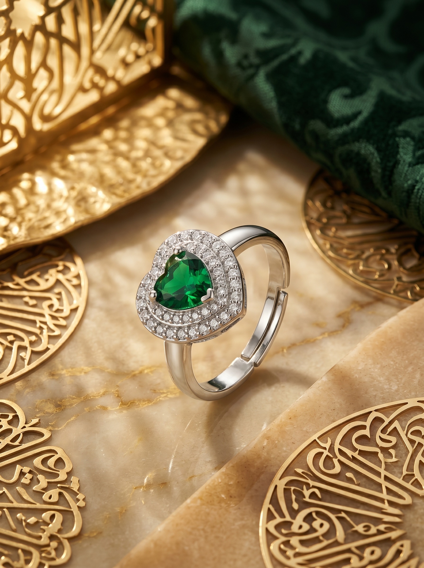 Emerald Heart Adornment 4-Piece Silver Jewelry Set