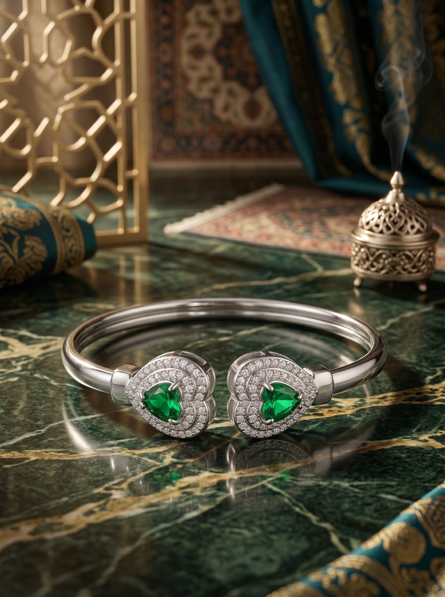 Emerald Heart Adornment 4-Piece Silver Jewelry Set