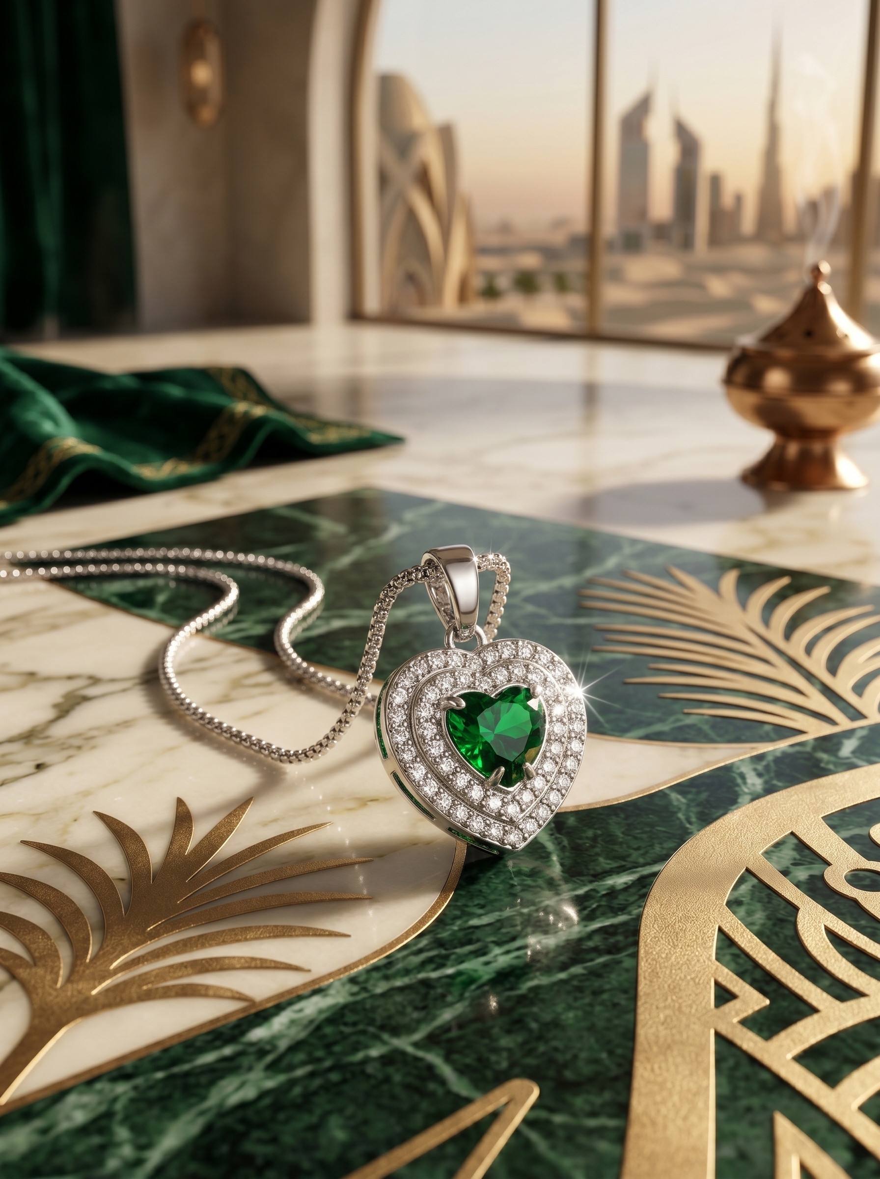 Emerald Heart Adornment 4-Piece Silver Jewelry Set