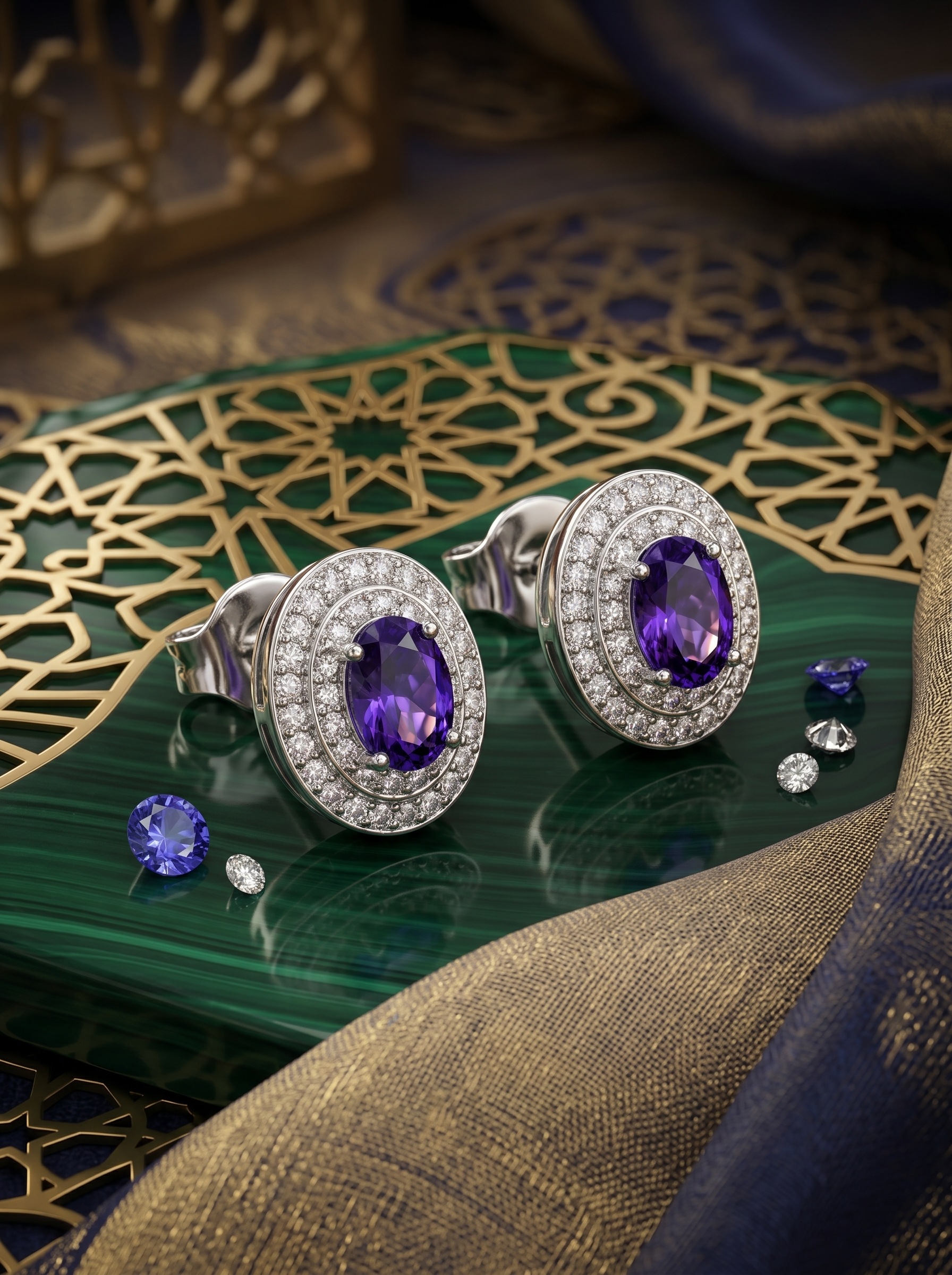 Purple and Silver 4-Piece Jewelry Set with Necklace, Earrings, Ring and Bracelet