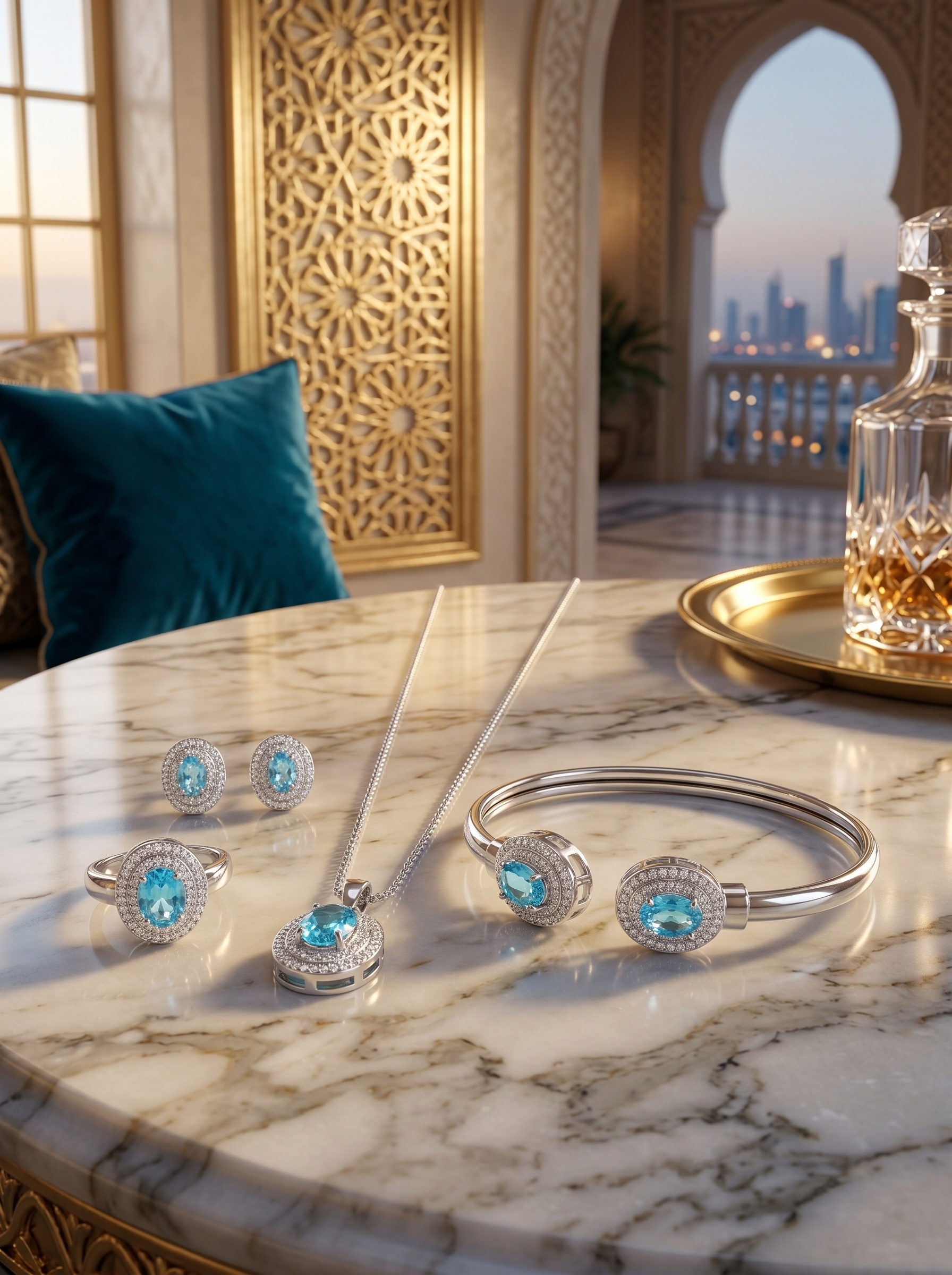 4-Piece Pendant Necklace, Earrings, Ring And Bracelet Jewelry Set