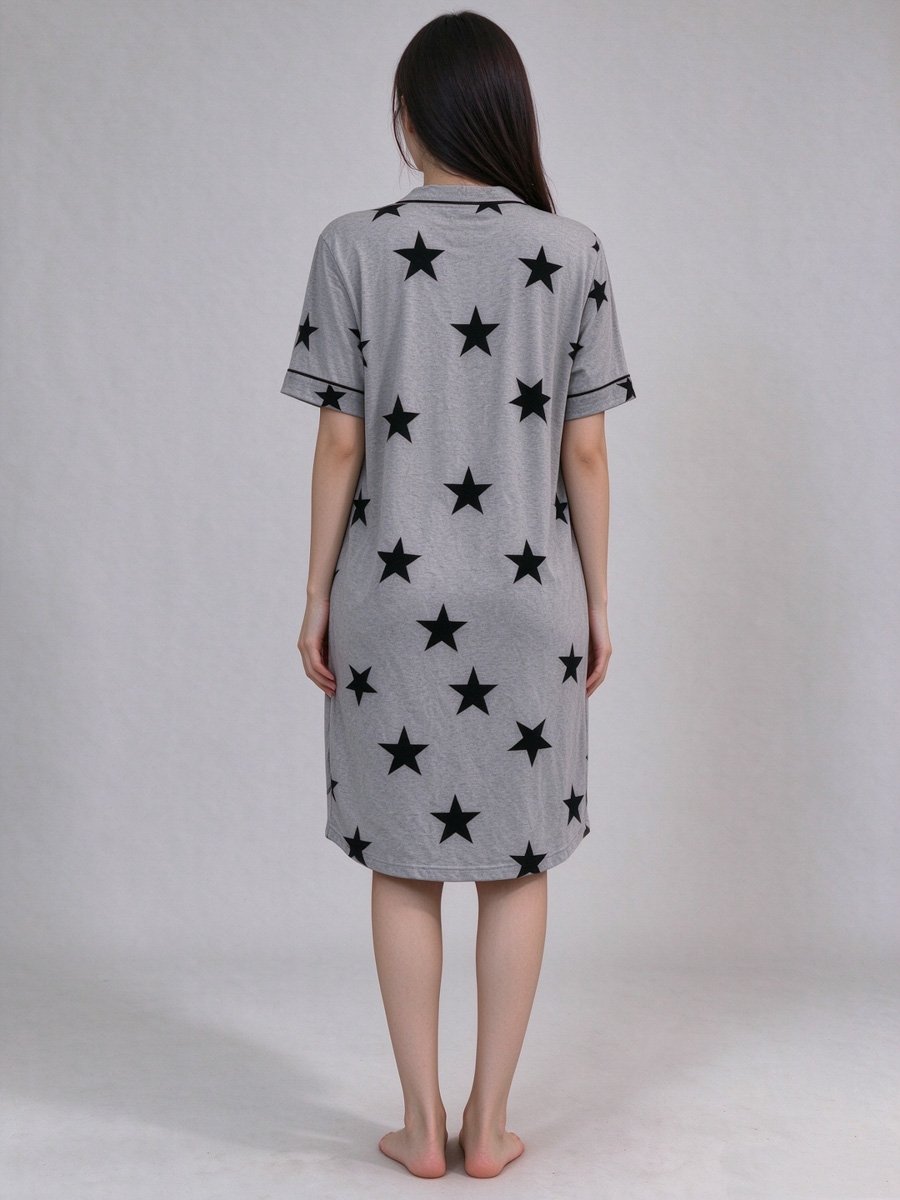 Star Print Button-Front Nightdress