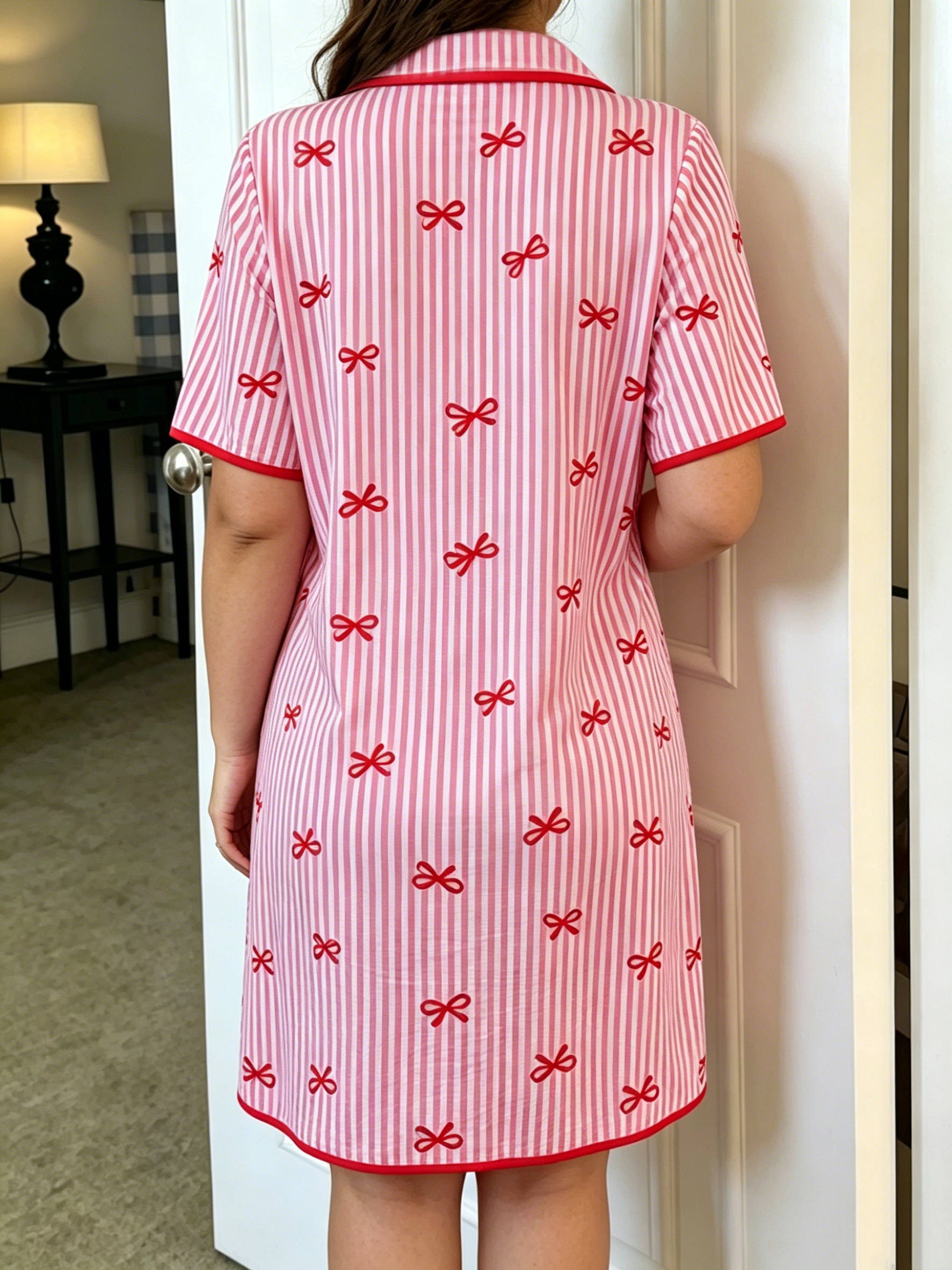Plus Striped Bow Nightdress