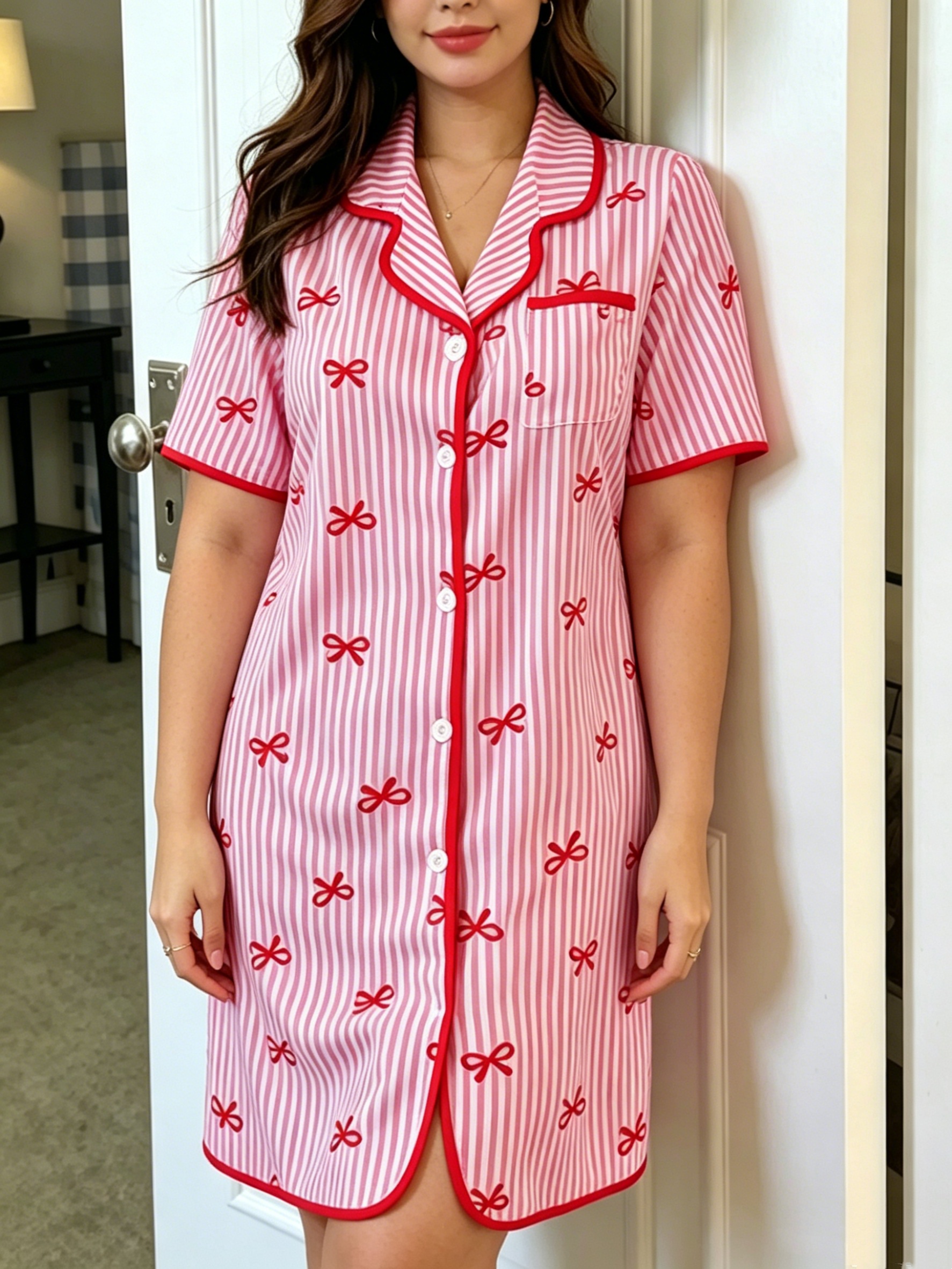 Plus Striped Bow Nightdress