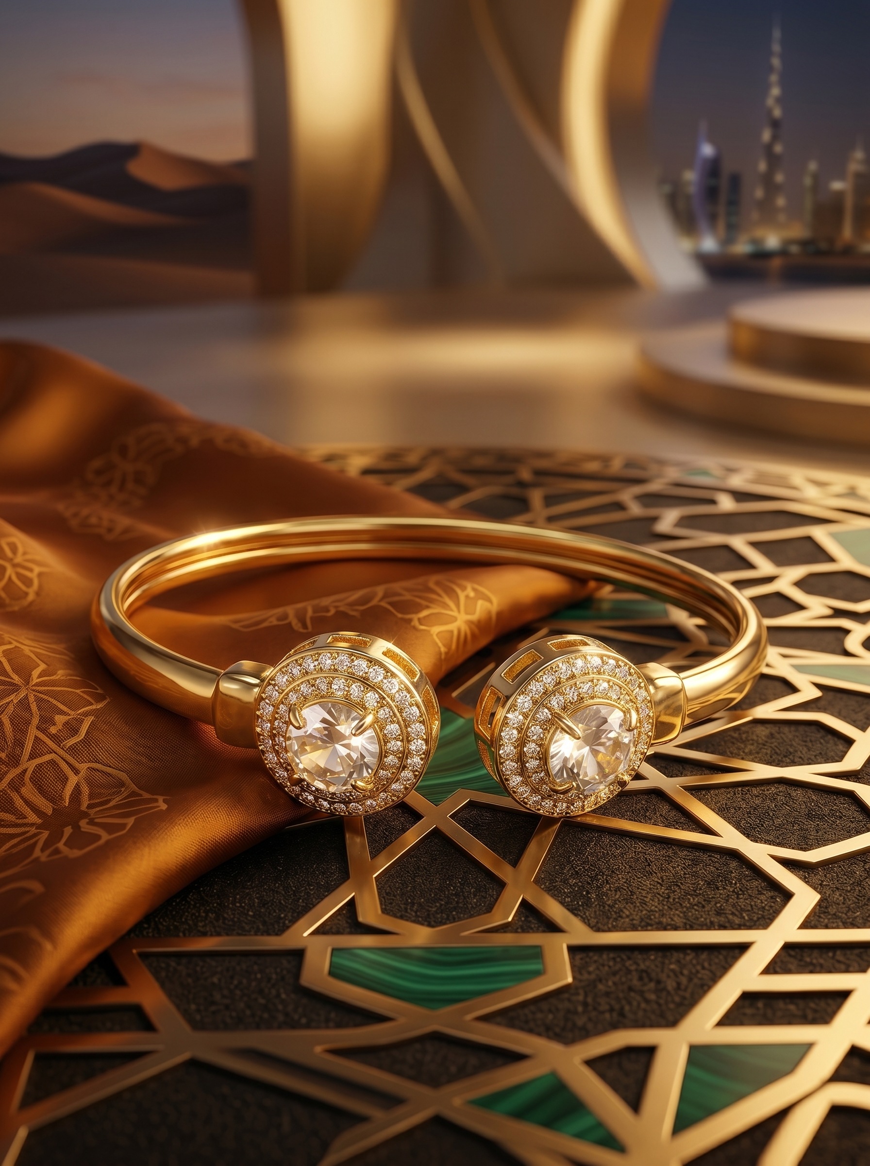 طقم مجوهرات من أقراط وسوار يد وخاتم وقلادة باللون الذهبي 4 قطع