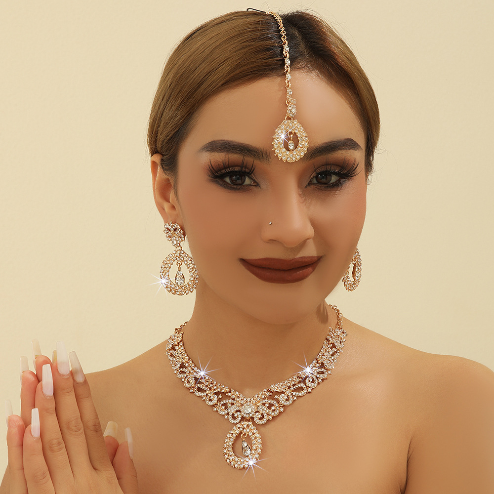 Gold-Tone Embellished Necklace and Earrings Jewelry Set