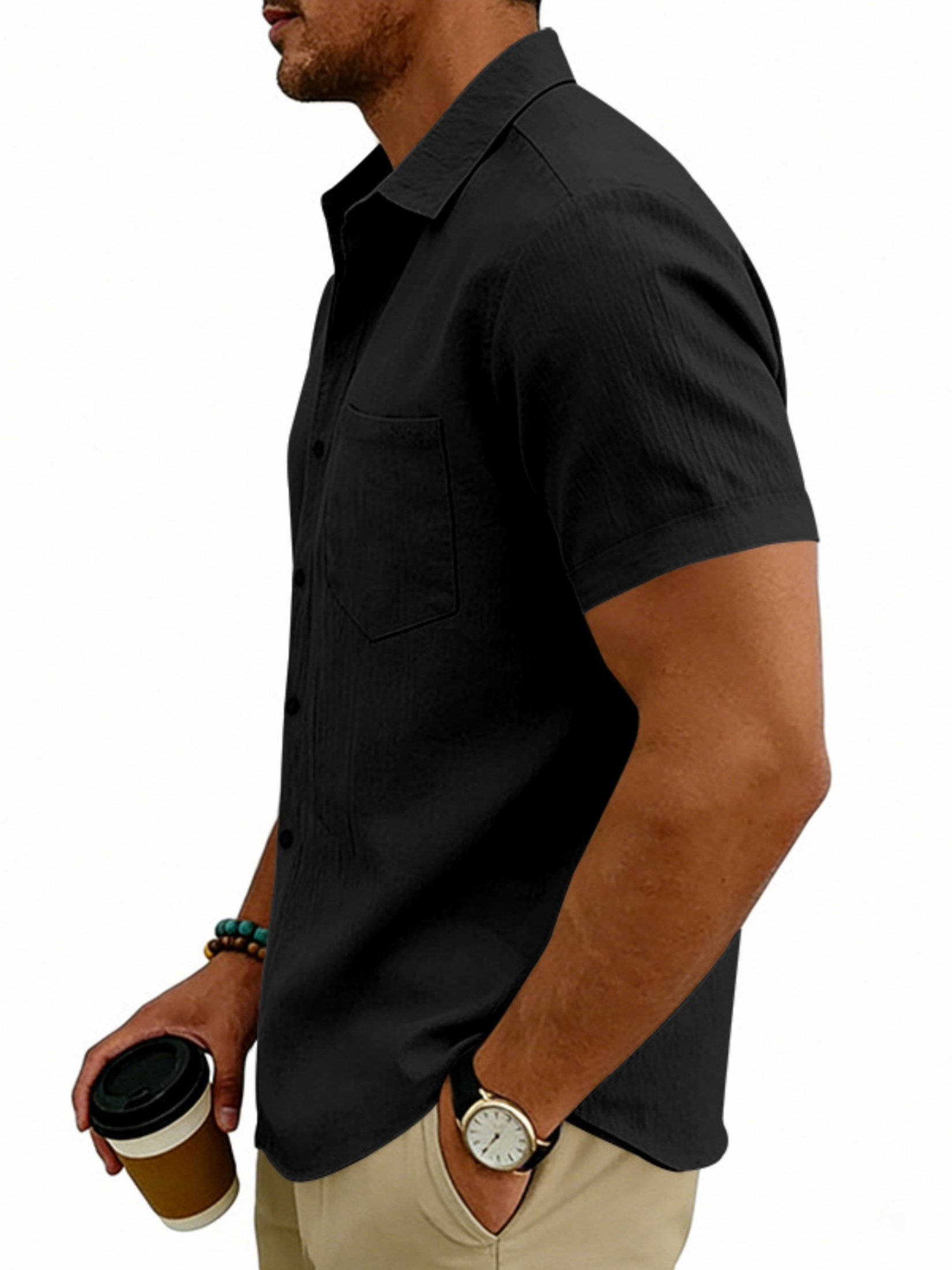 Men Solid Linen Short Sleeve Casual Shirt