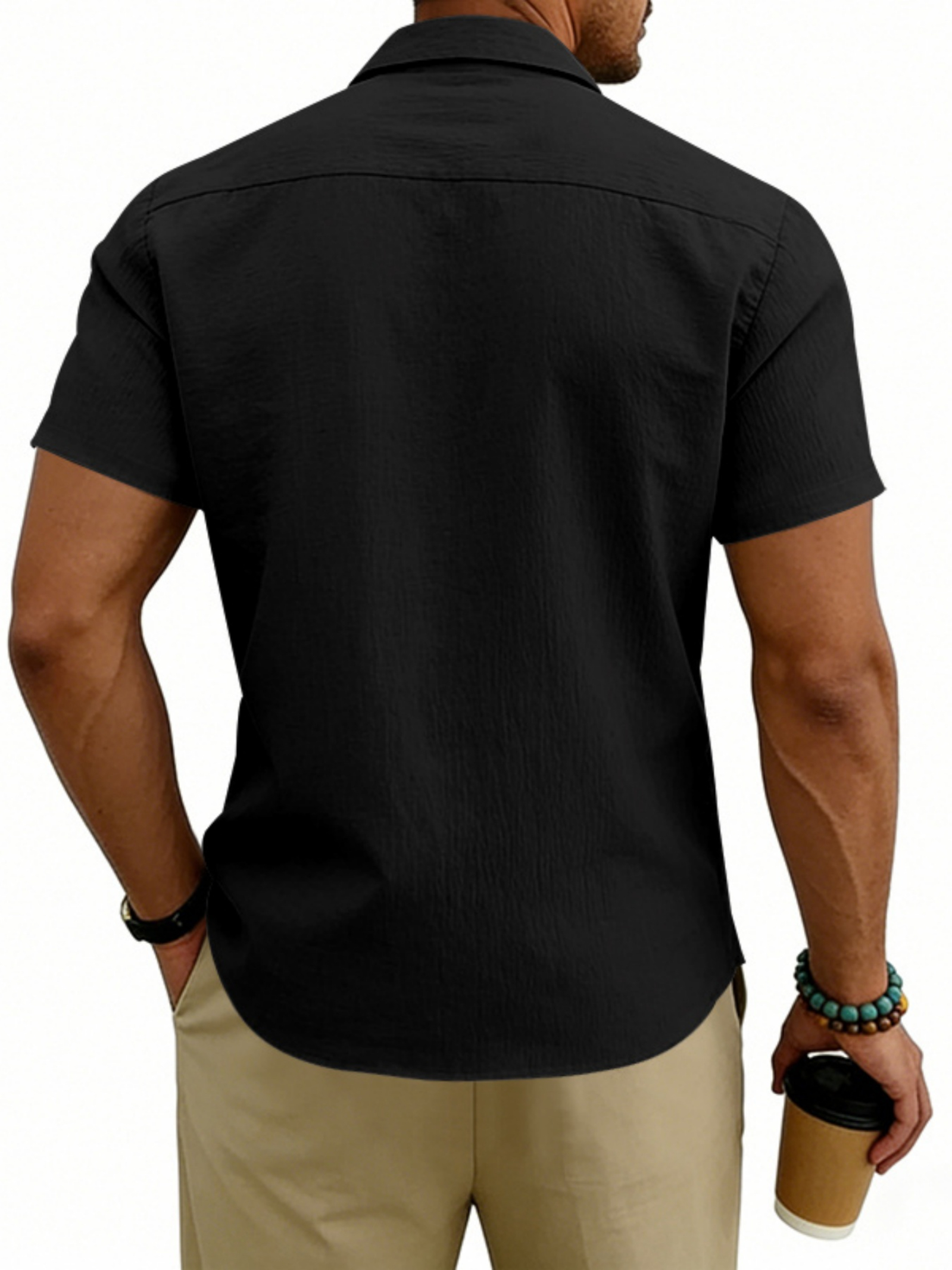 Men Solid Linen Short Sleeve Casual Shirt