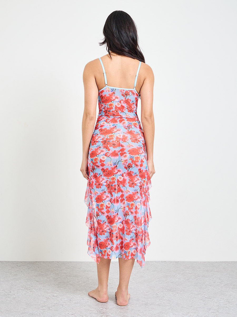 Red Floral Print Slip with Brief Set