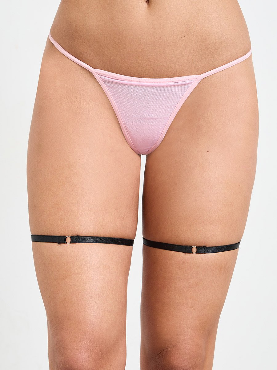 Pink Lace Trim Slip with Brief and Garter Set
