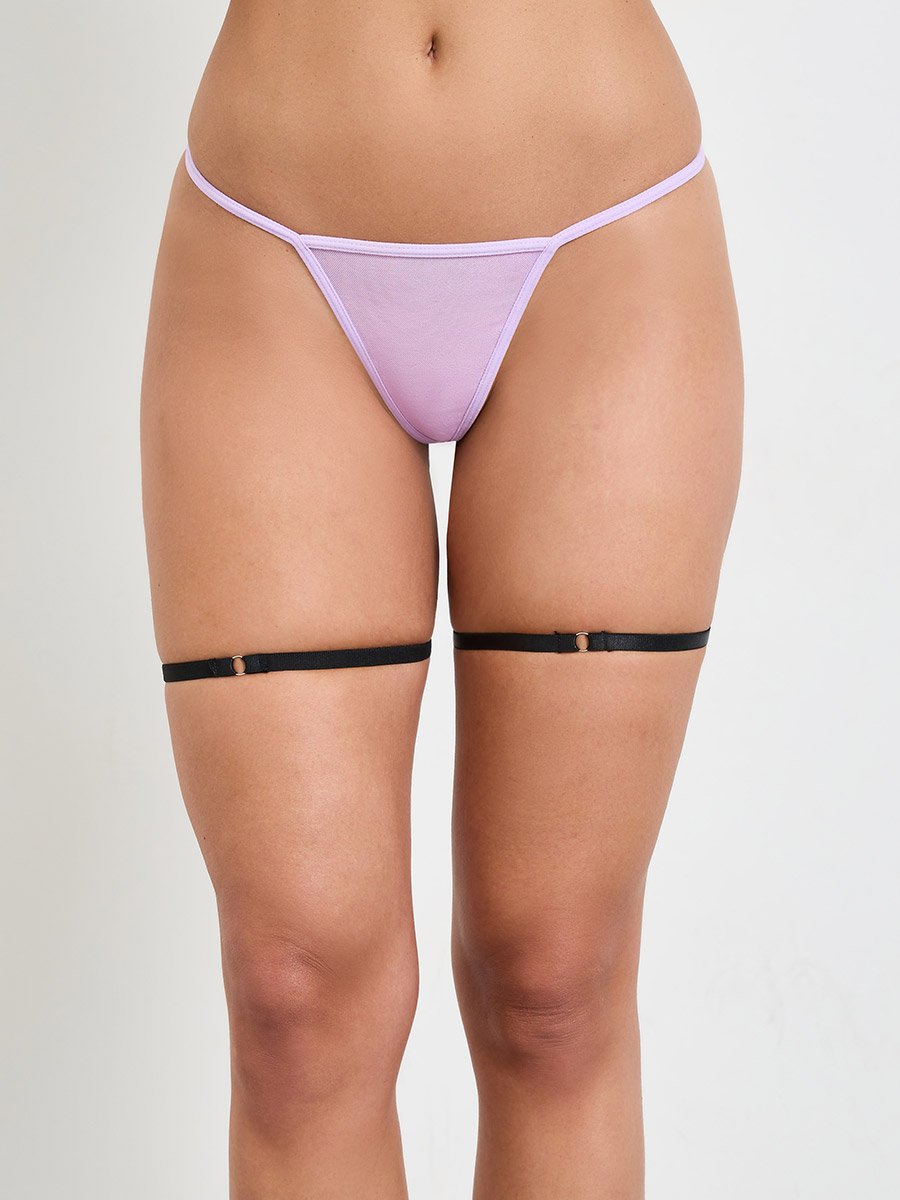 Purple Lace Trim Slip with Brief and Garter Set