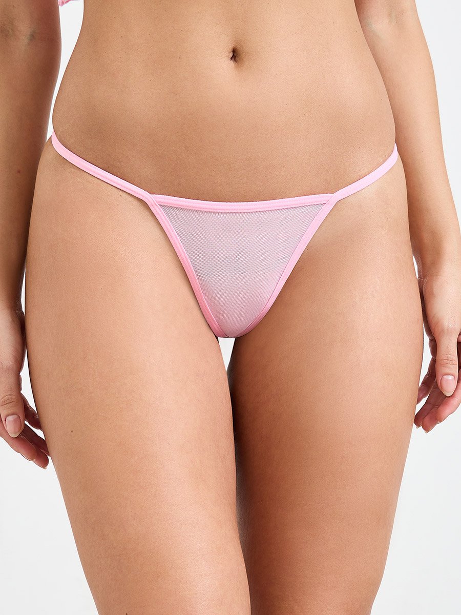 Pink Pearl-Strap Mesh Slip with Brief