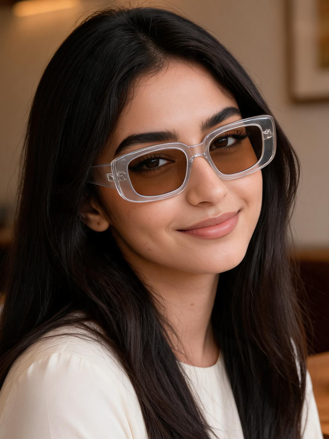 نظارة شمسية مستطيلة بني بدرجة القهوة