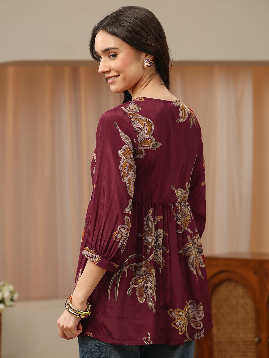 Red Printed Rayon A-Line Kurtis