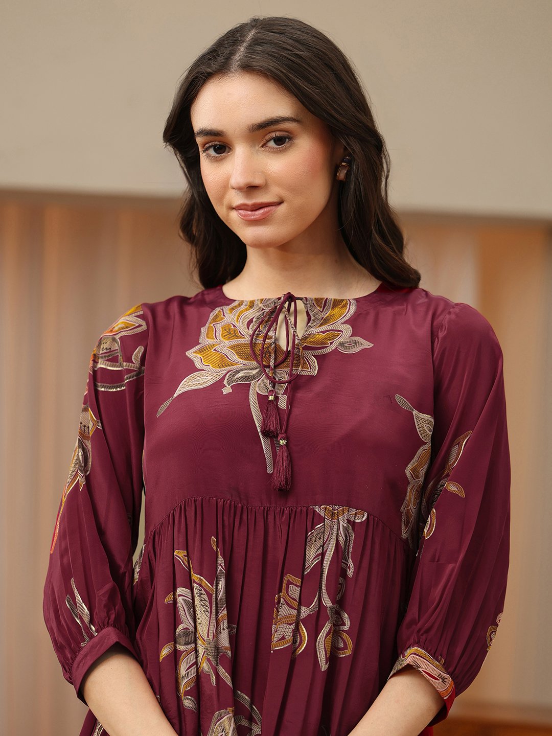 Red Printed Rayon A-Line Kurtis