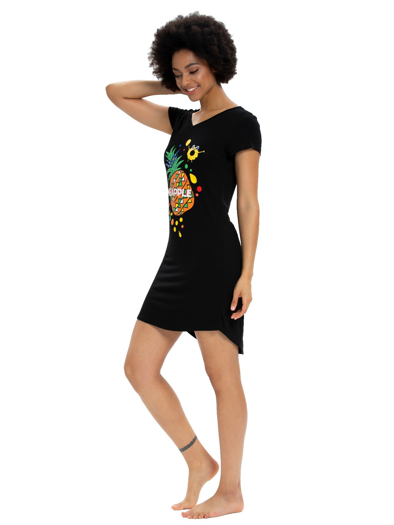 Fruit Print Sleep Shirt with V Neck and Short Sleeve