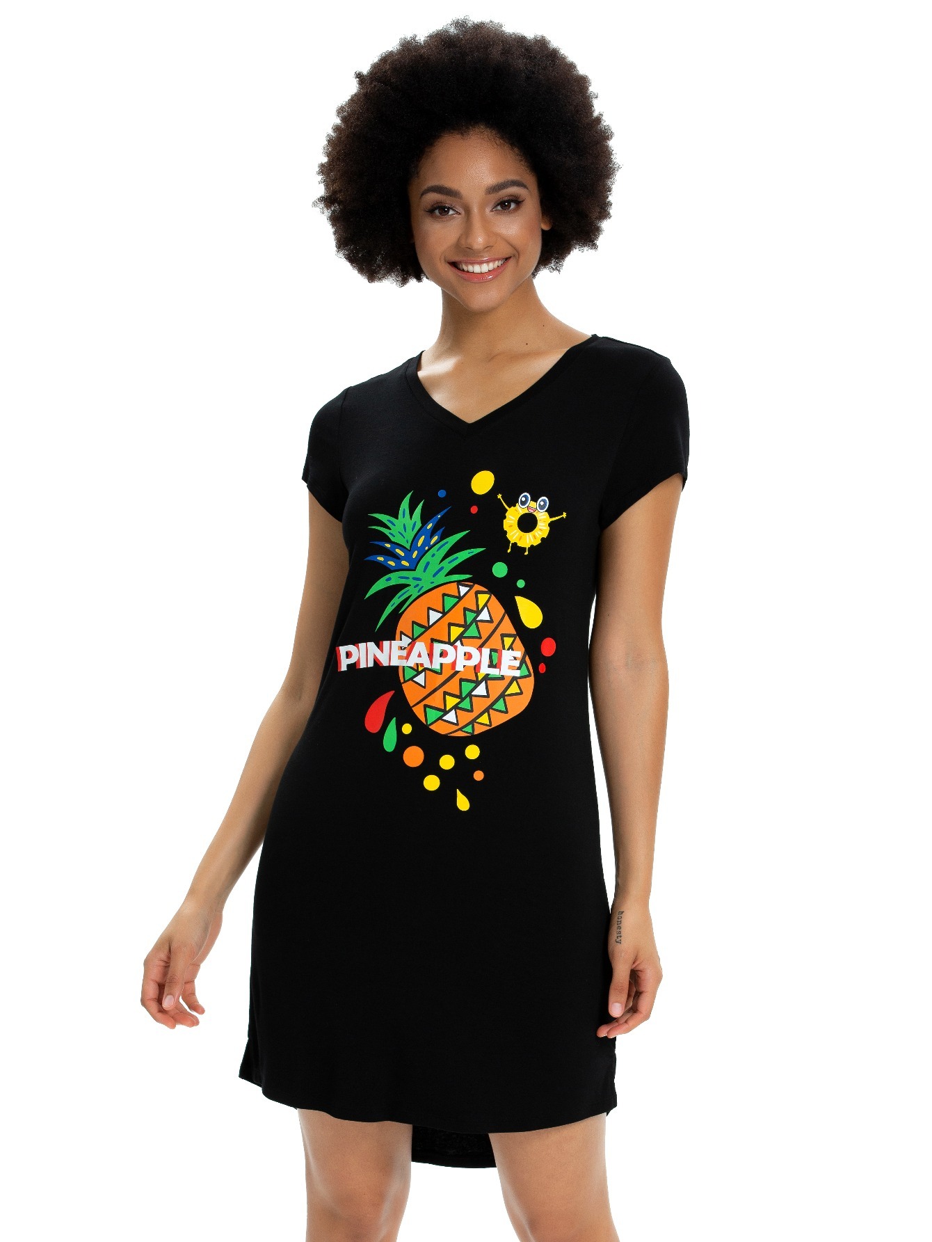 Fruit Print Sleep Shirt with V Neck and Short Sleeve