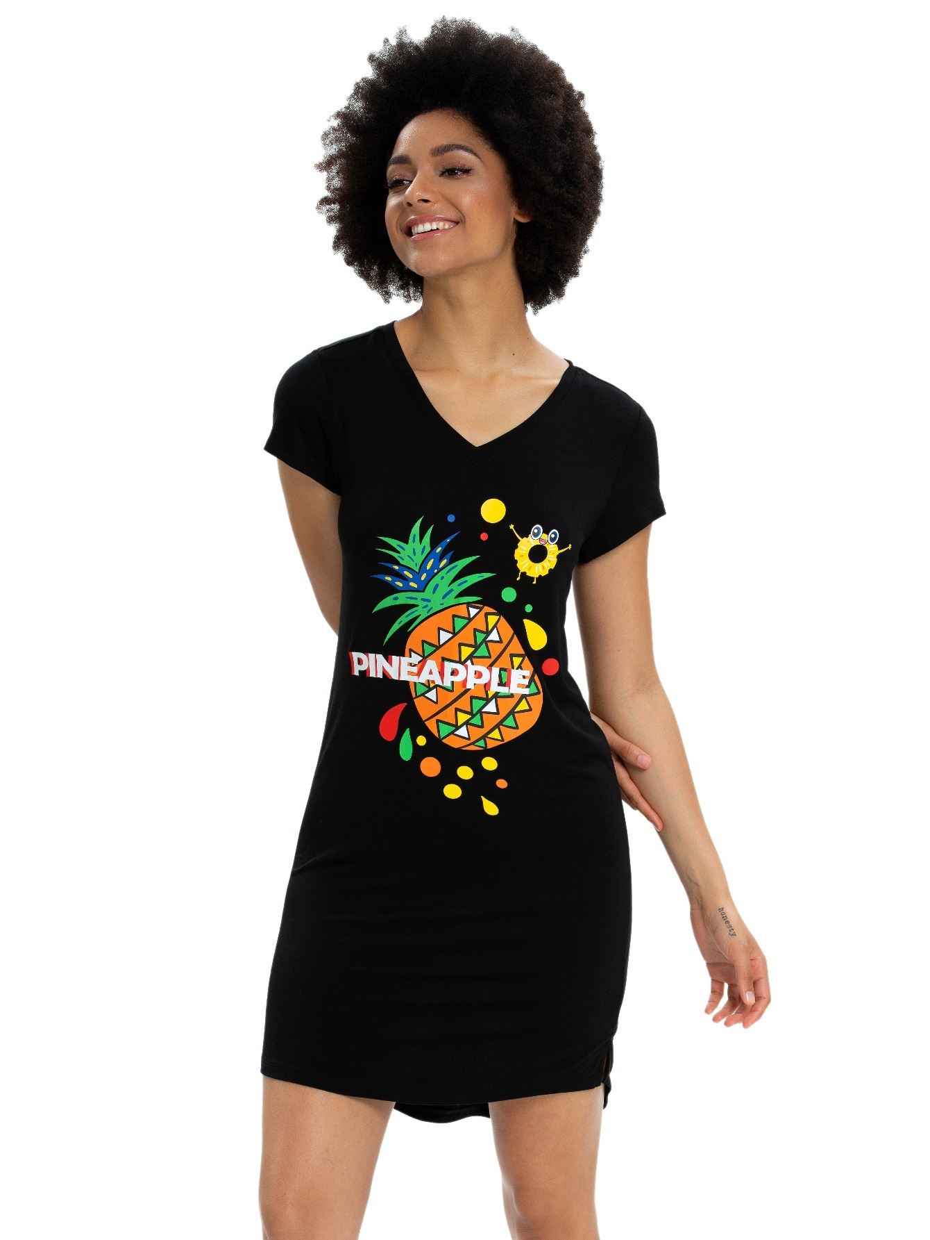 Fruit Print Sleep Shirt with V Neck and Short Sleeve