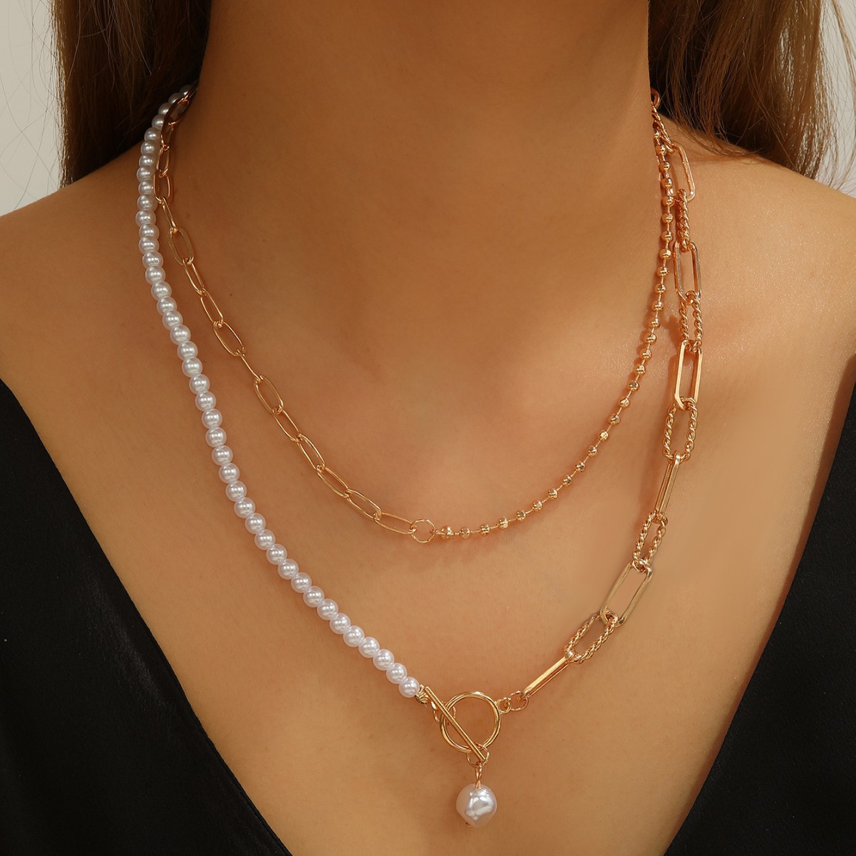 Round Bead Chain Layered Necklace