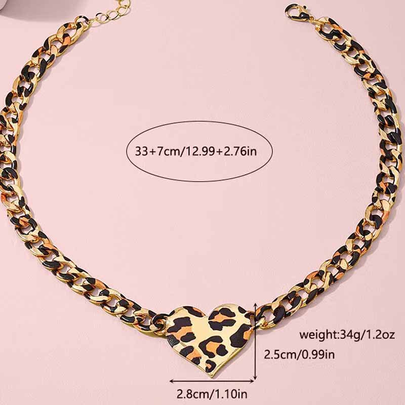 Animal Print Heart Link Choker Necklace