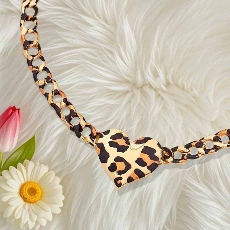Animal Print Heart Link Choker Necklace