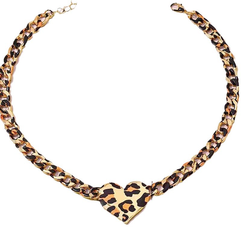 Animal Print Heart Link Choker Necklace