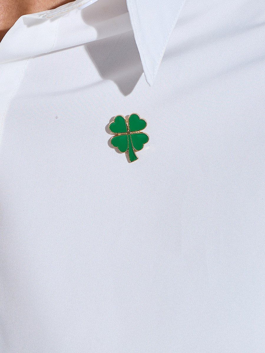 Gold Tone and Green Enamel Clover Brooch Pin