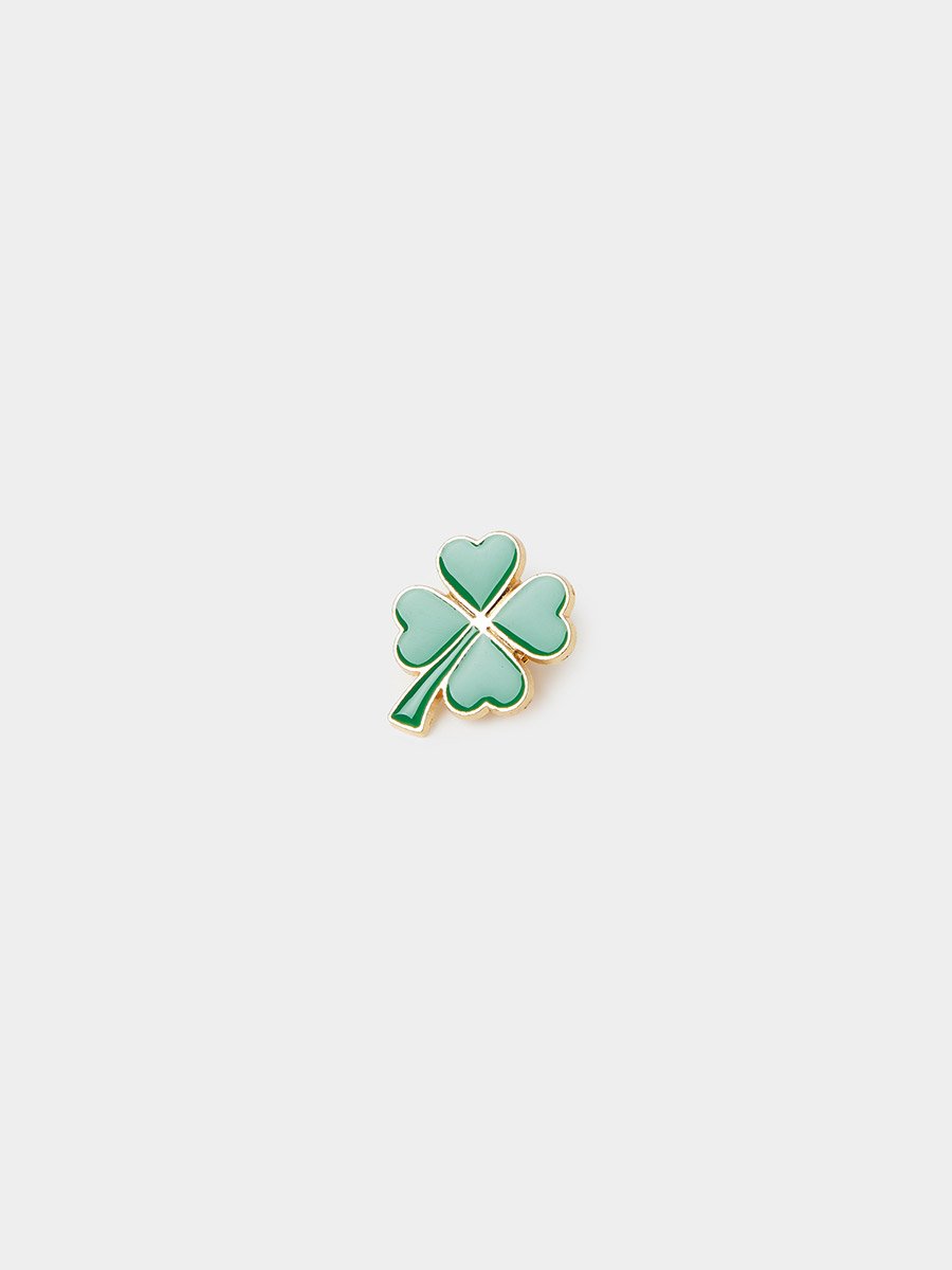 Gold Tone and Green Enamel Clover Brooch Pin