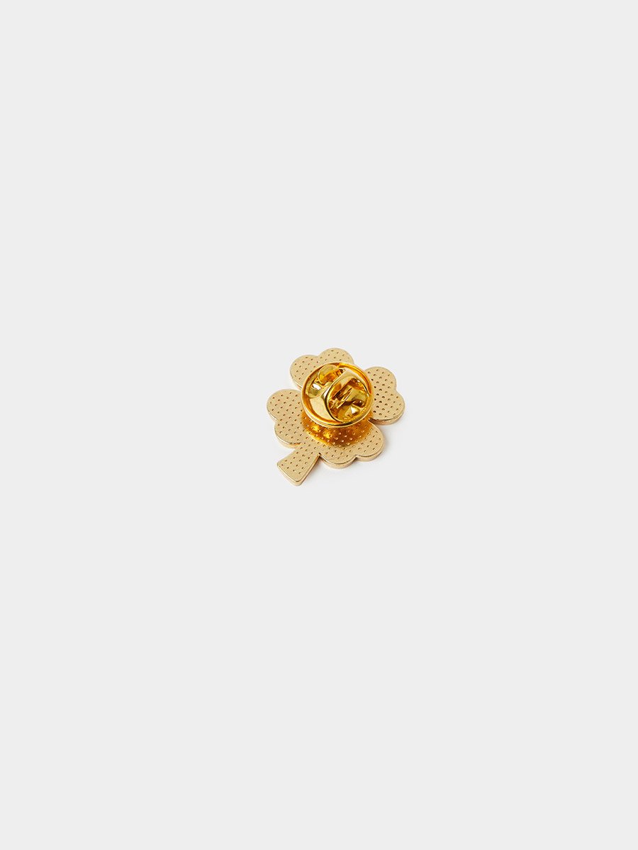 Gold Tone and Green Enamel Clover Brooch Pin