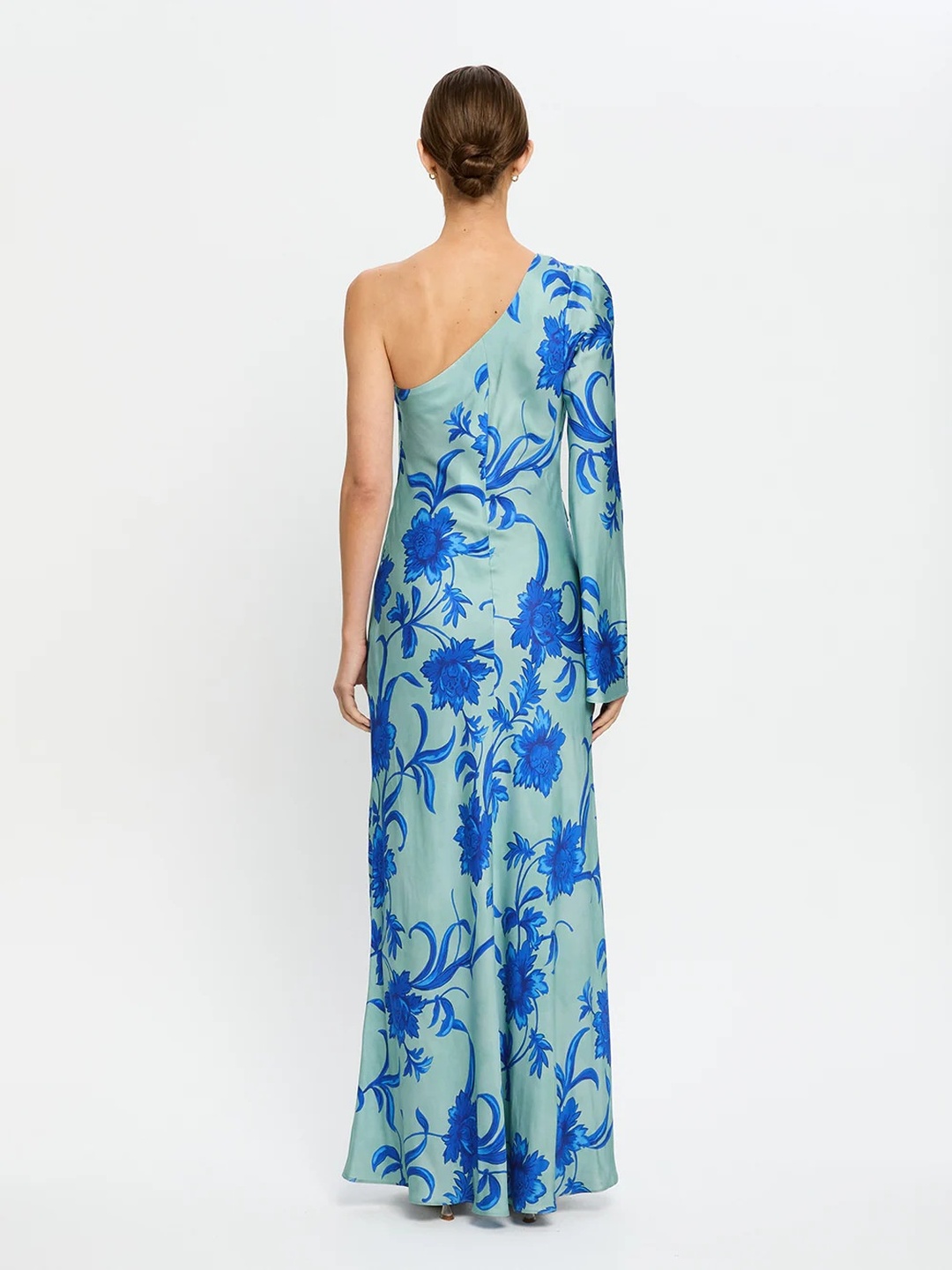 Blue Floral One-Shoulder Maxi Sheath Dress