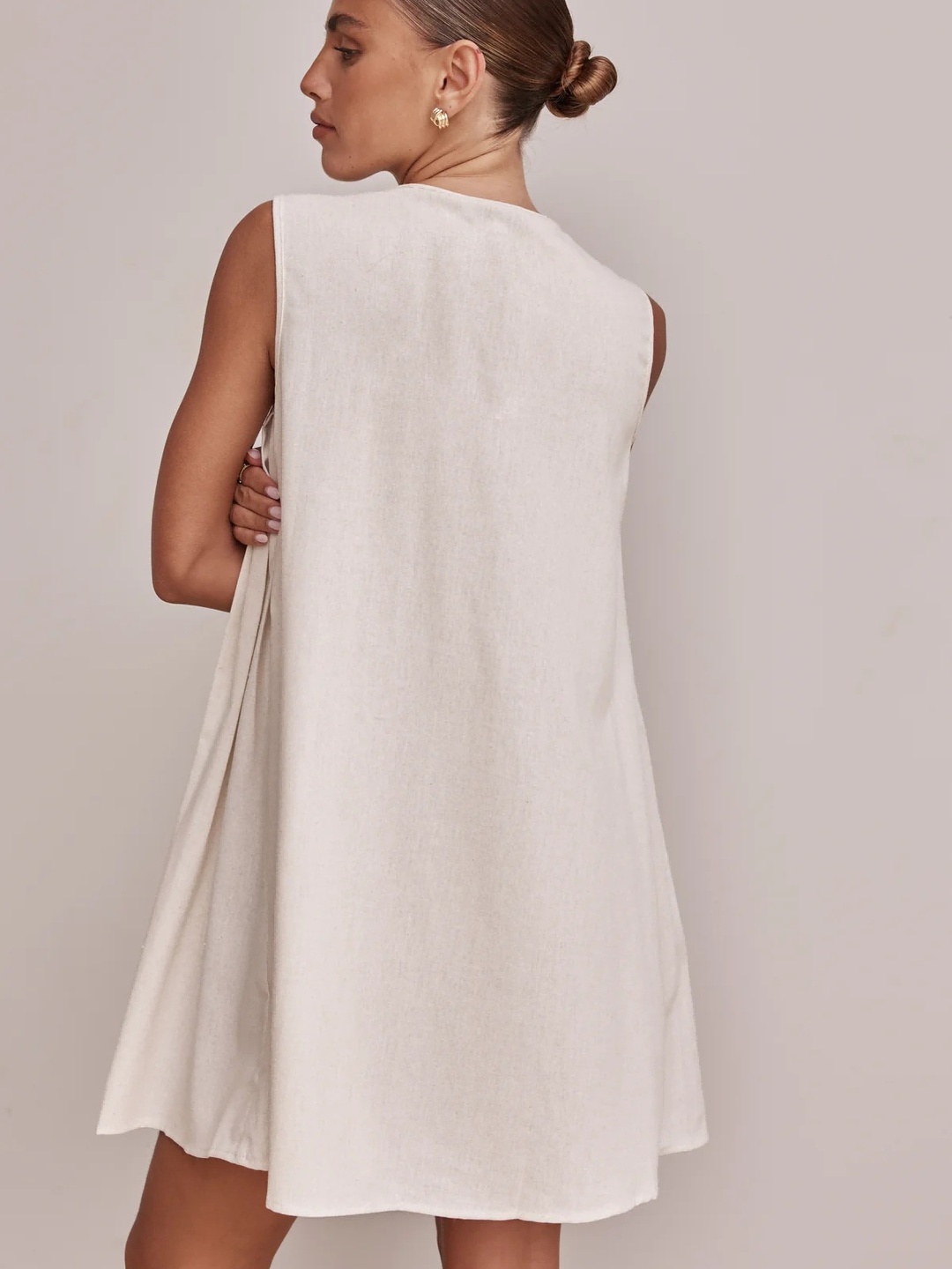 Off White Tie-Front Detail Sleeveless Mini Dress
