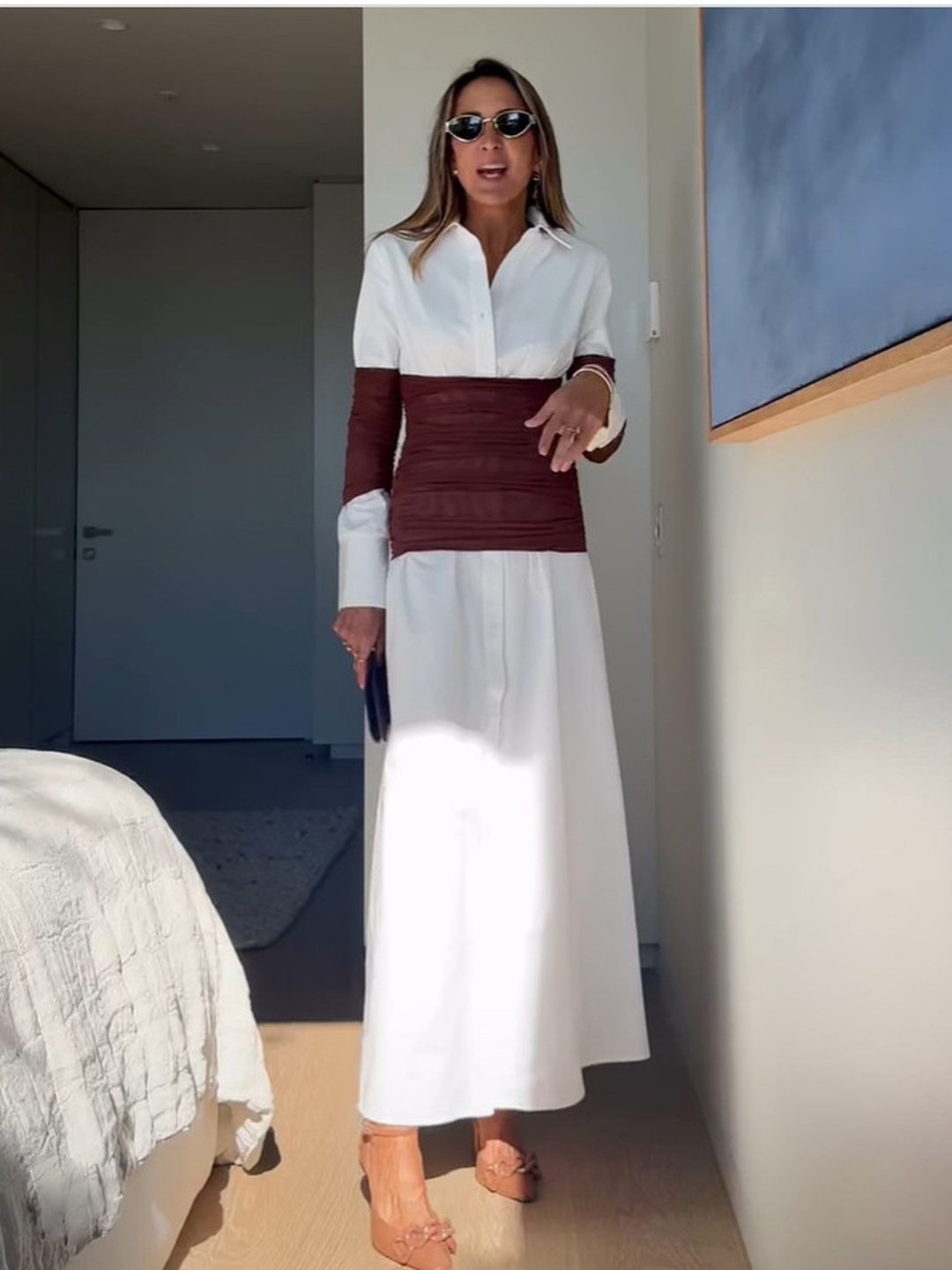 White Color Block Flared Maxi Dress