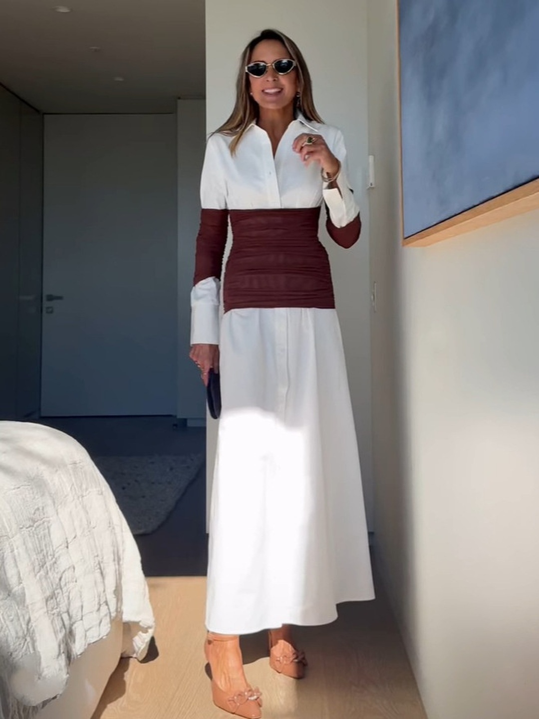White Color Block Flared Maxi Dress