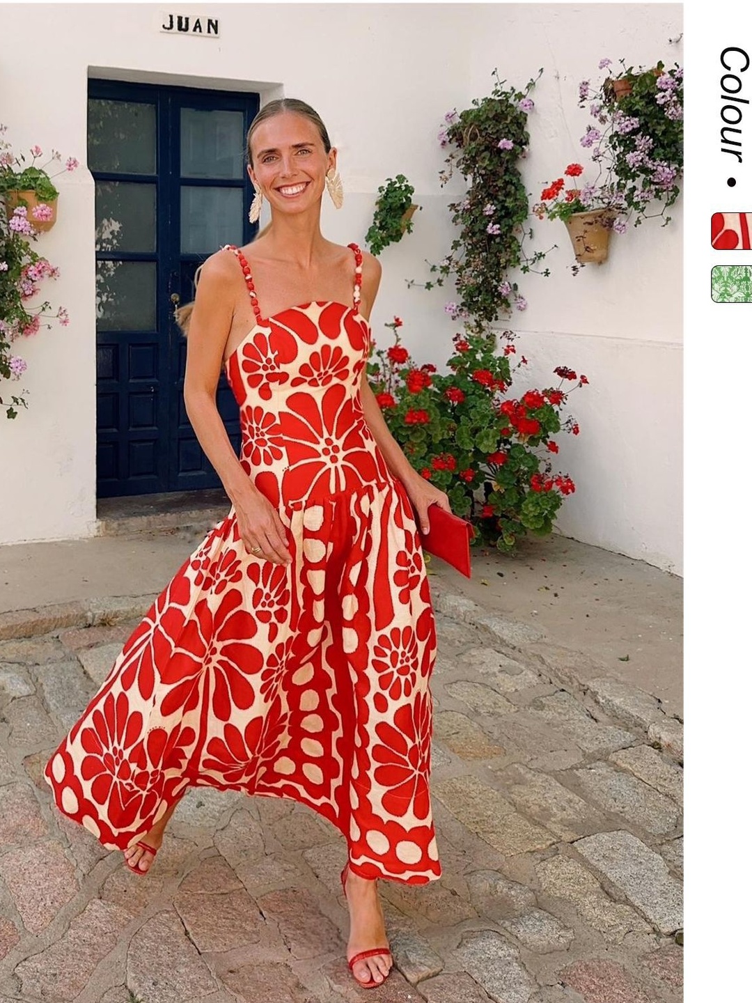 Red All Over Print Strappy Maxi Dress