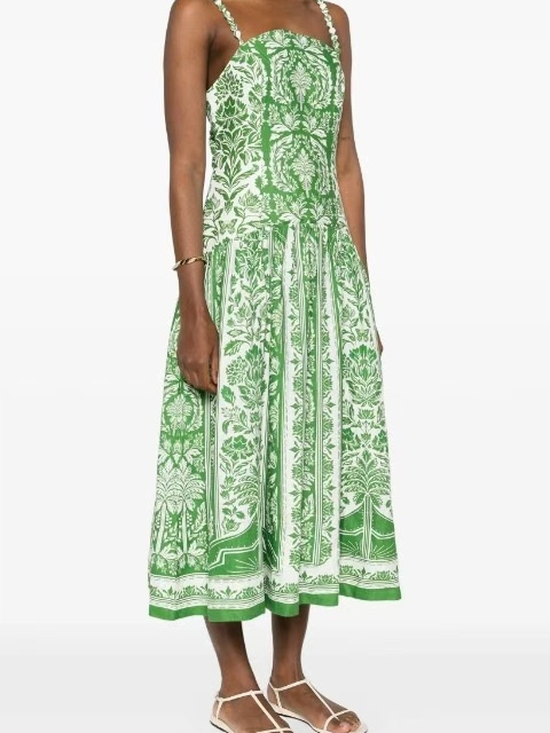 Green All Over Print A-Line Midi Dress
