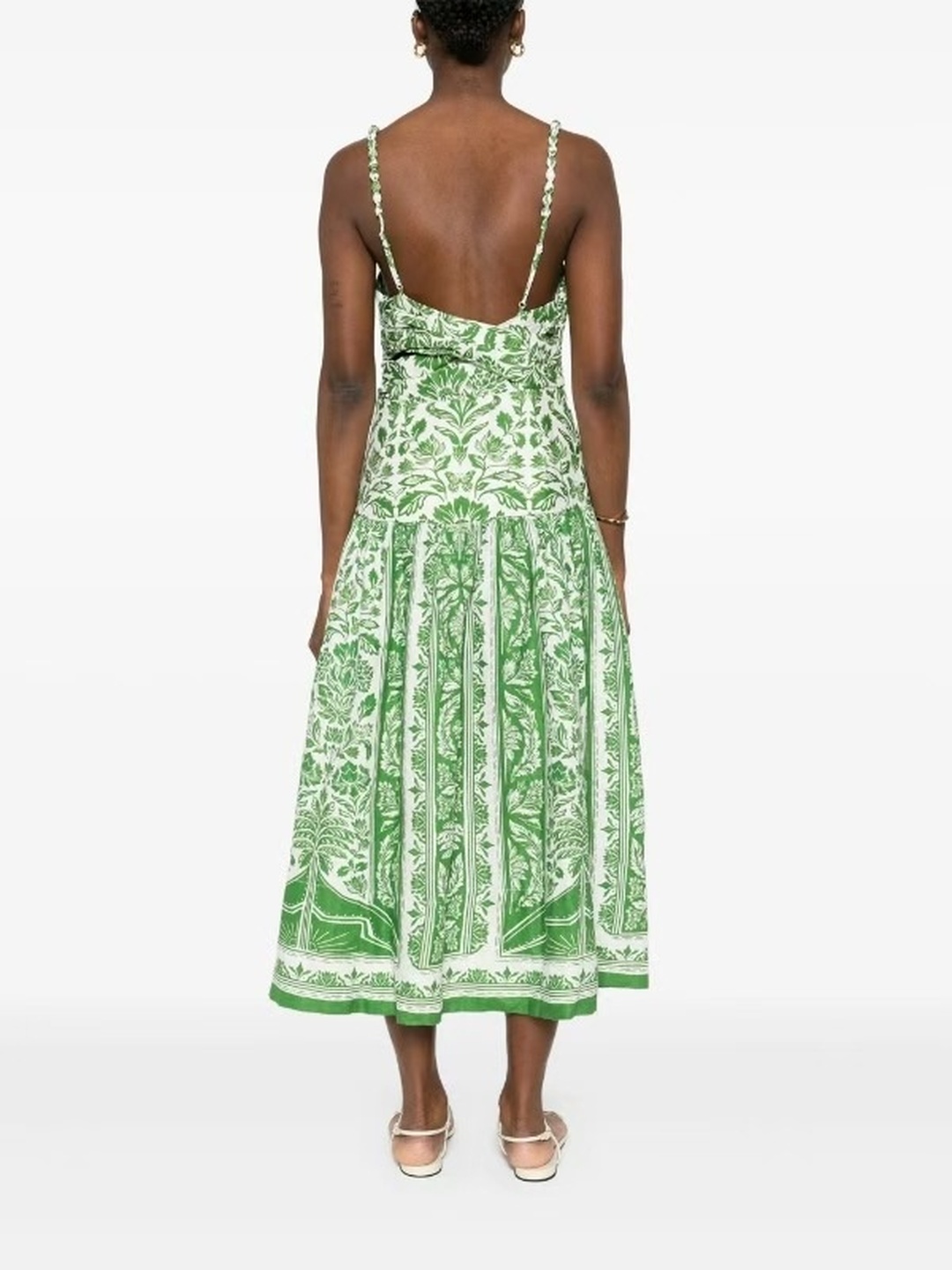 Green All Over Print A-Line Midi Dress