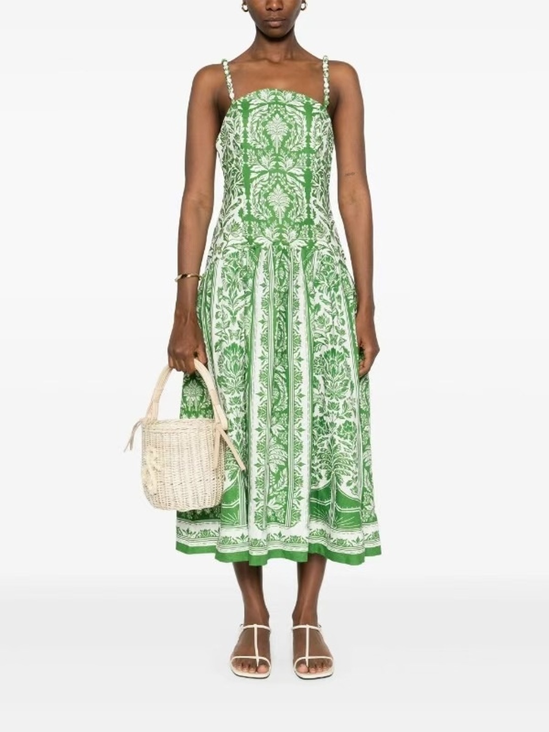 Green All Over Print A-Line Midi Dress
