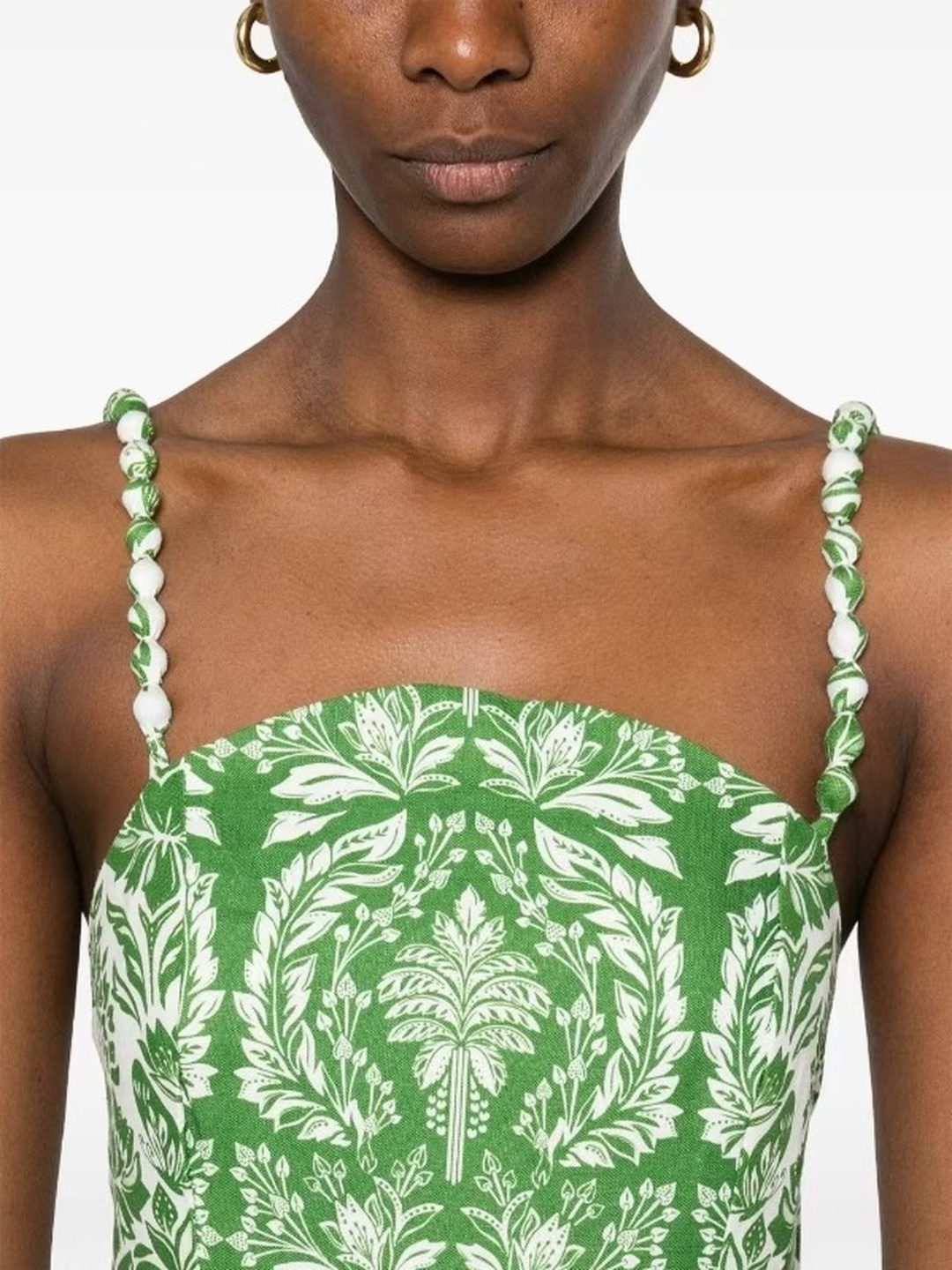 Green All Over Print A-Line Midi Dress