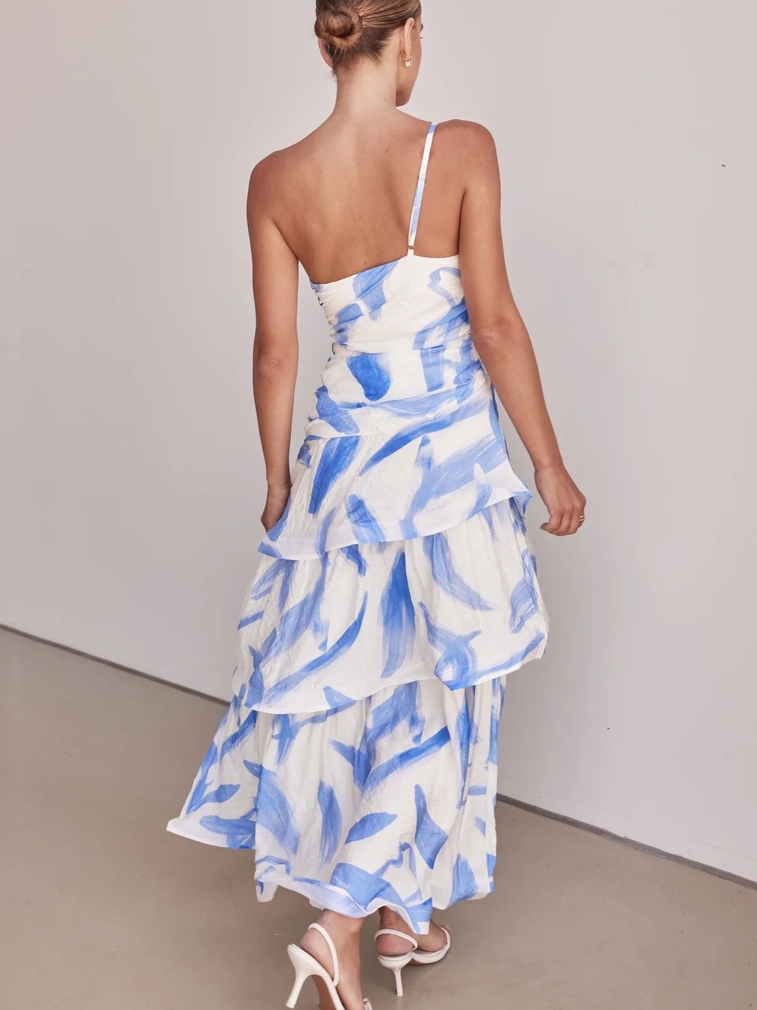 White One Sleeve Layered Maxi Dress