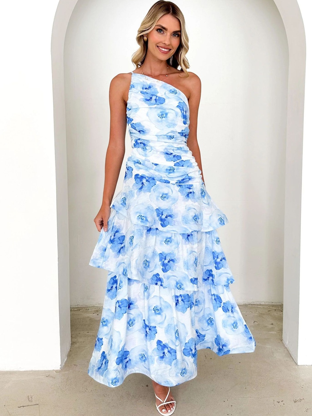 in stock 25 Summer New European and American Cross-border Foreign Trade Temperament Shoulder Sling Printing dress -68537