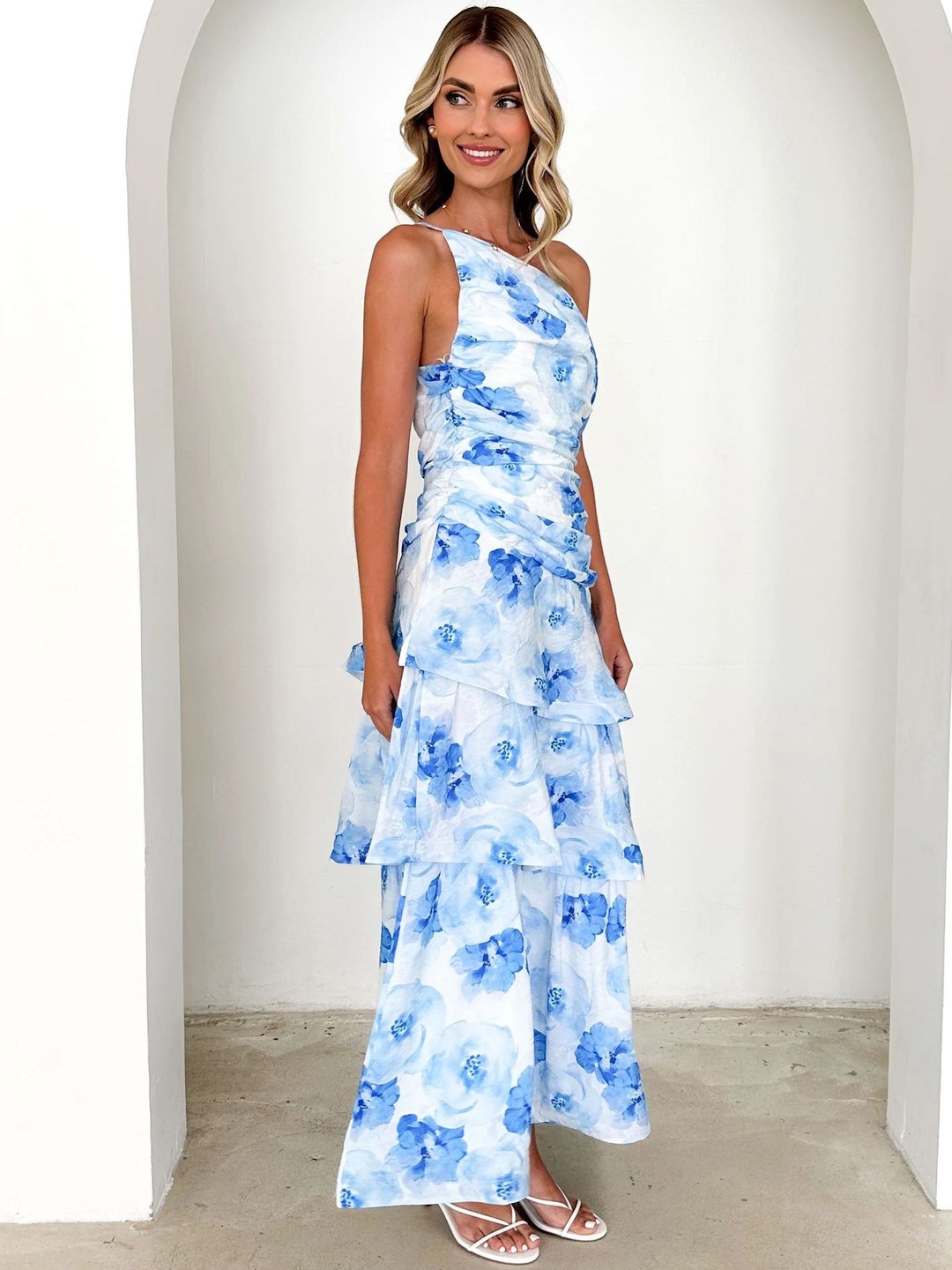 in stock 25 Summer New European and American Cross-border Foreign Trade Temperament Shoulder Sling Printing dress -68537