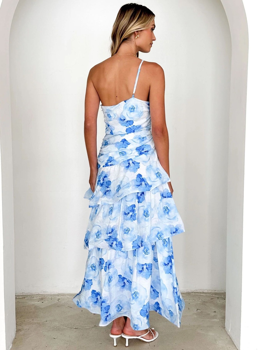 in stock 25 Summer New European and American Cross-border Foreign Trade Temperament Shoulder Sling Printing dress -68537