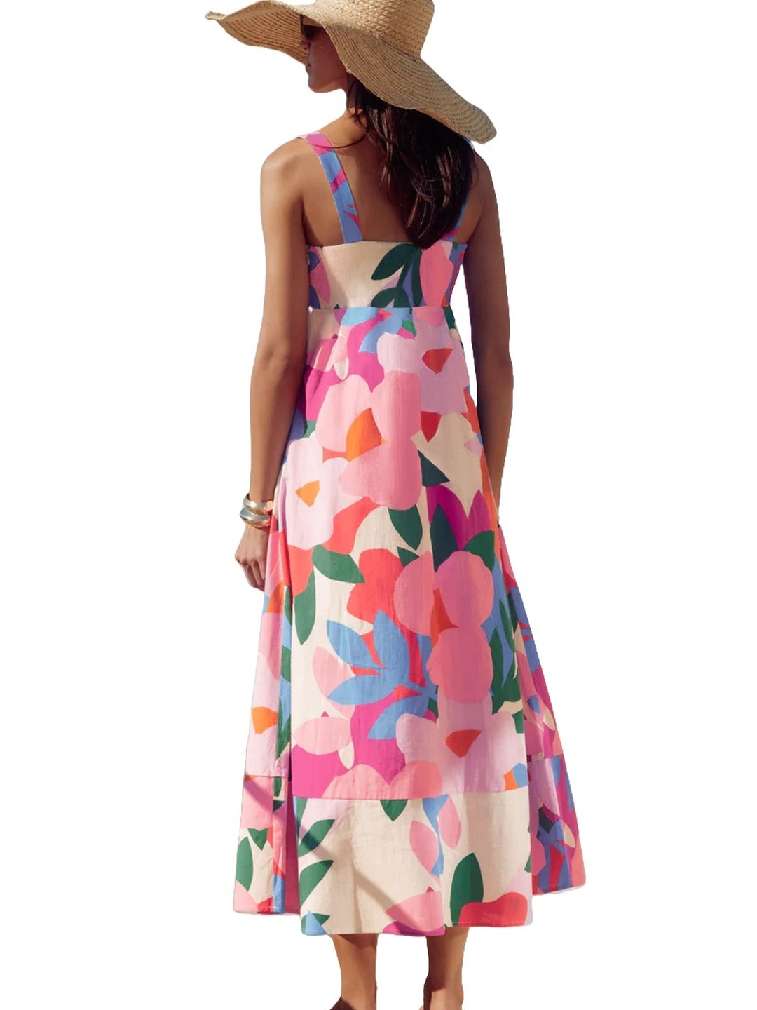 Multi Floral Print Square Neck Maxi Dress