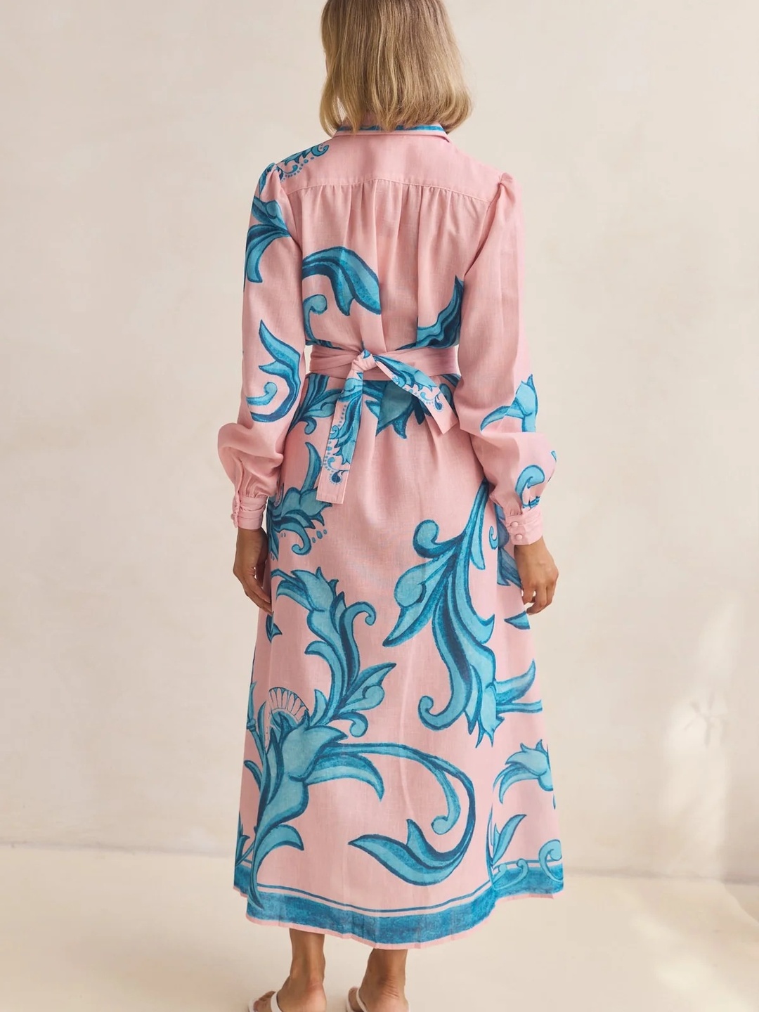 Pink Baroque Print Shirt Maxi Dress