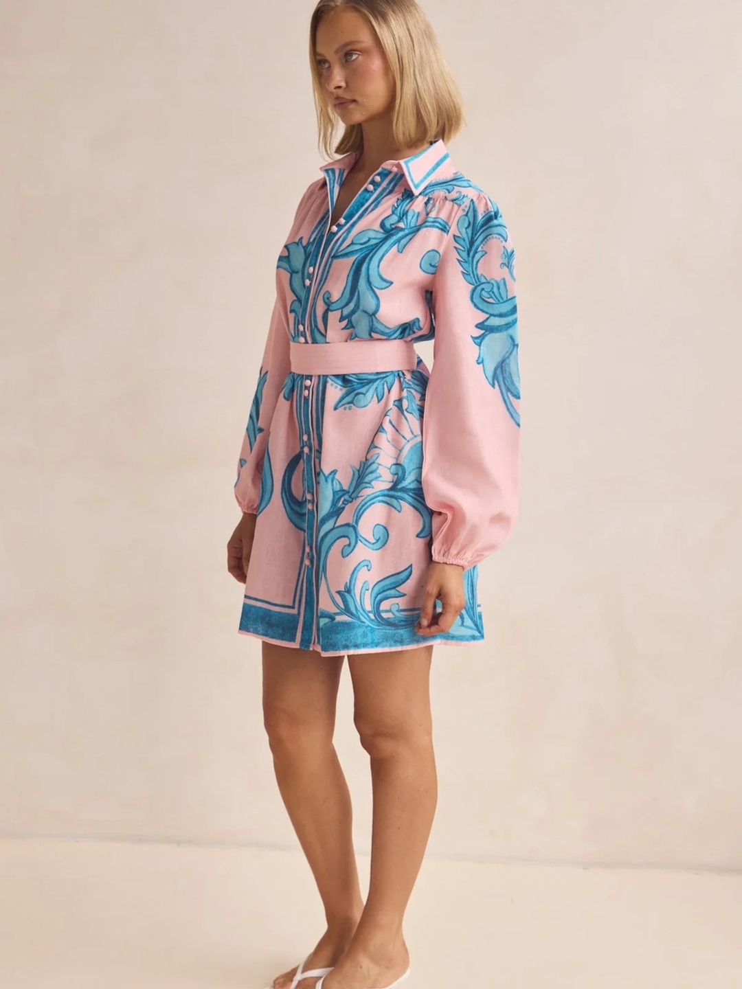 Pink Baroque Print Shirt Mini Dress