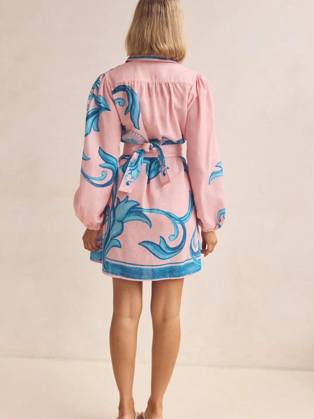 Pink Baroque Print Shirt Mini Dress