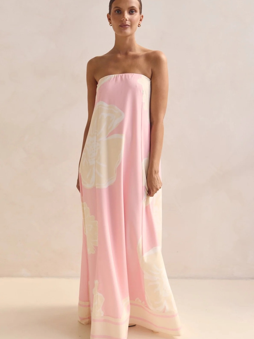 Pink Floral Print Bandeau Maxi Dress
