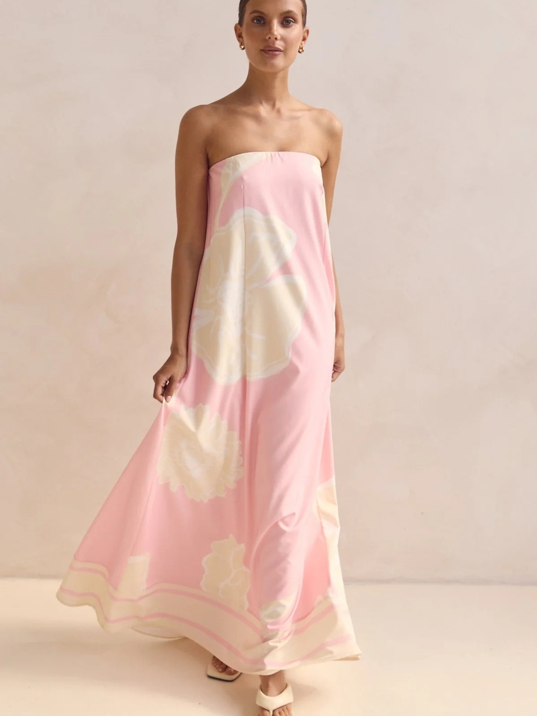 Pink Floral Print Bandeau Maxi Dress